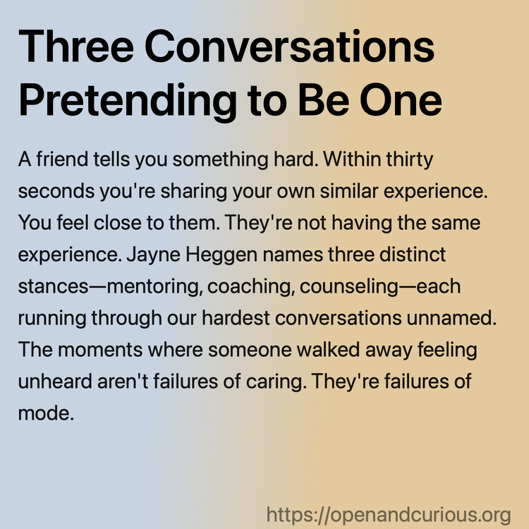 Three Conversations Pretending to Be One